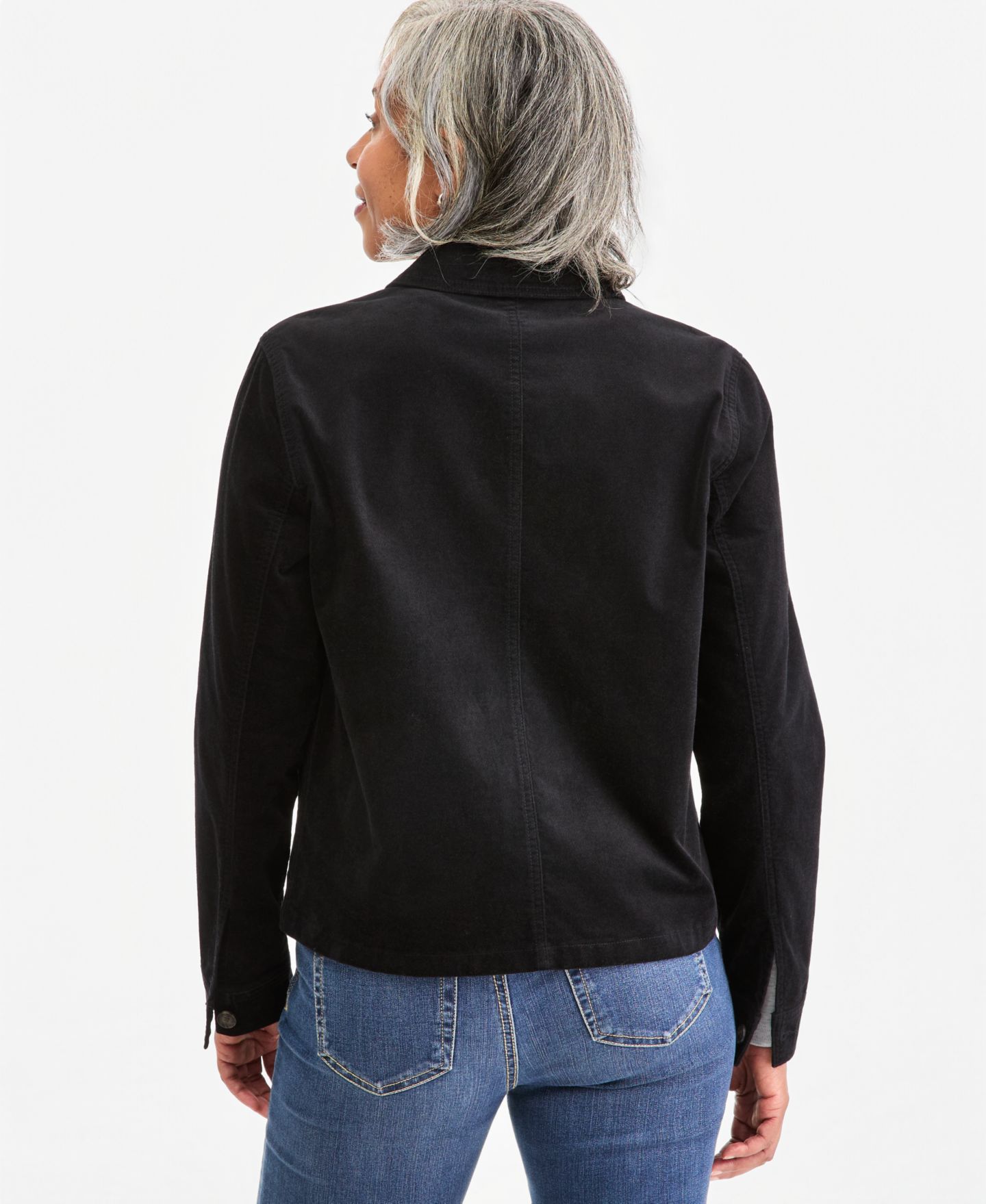 Женская куртка Style & Co Petite Velveteen Patch-Pocket Long-Sleeve, цвет: Глубокий чёрный — фото 4
