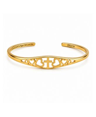 Cross and Heart Faith Engraved Adjustable Cuff Bracelet-"Let your faith be bigger than your fear"