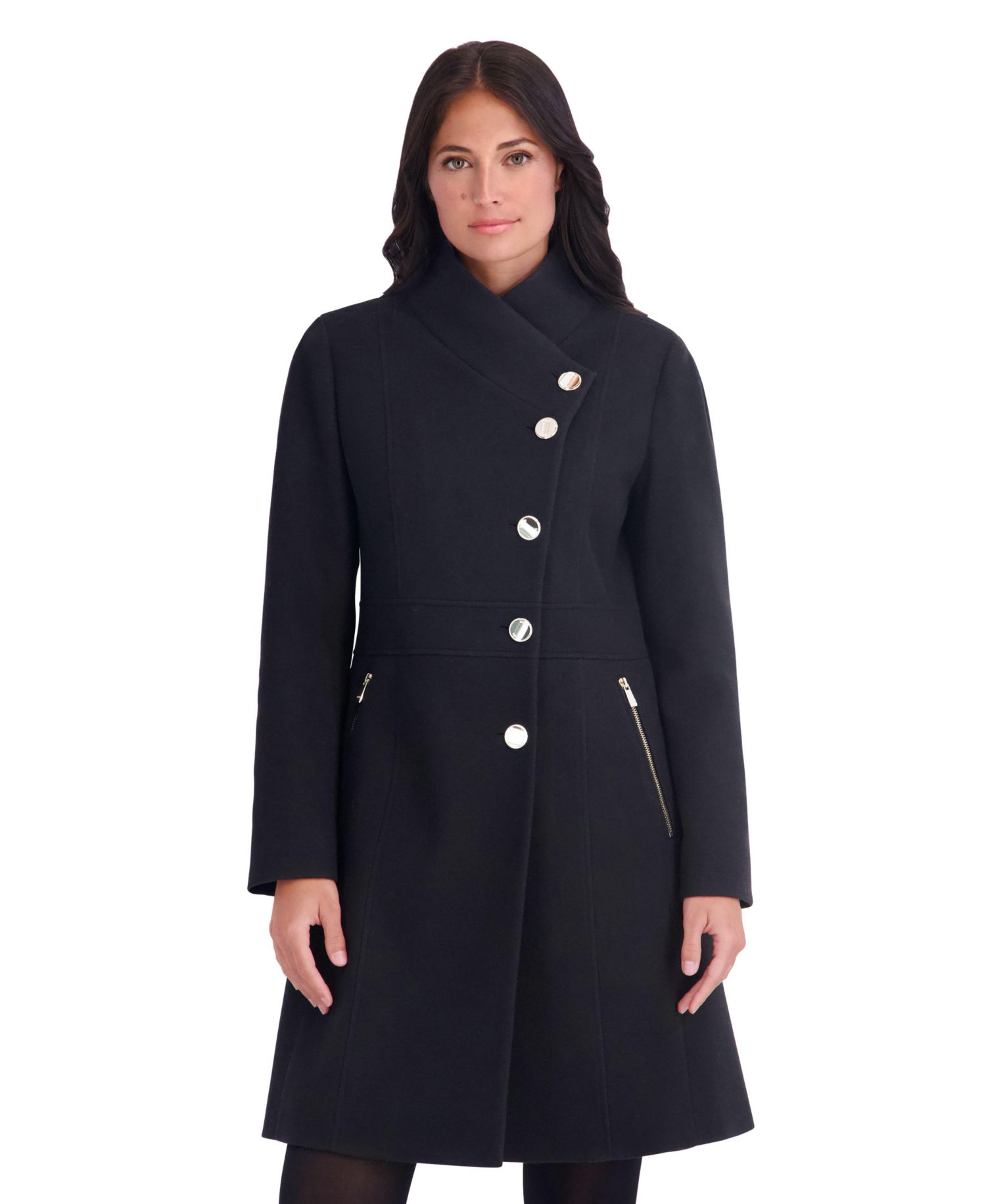 Women's Faux Wool Asymmetrical Stand Collar Pea Coat