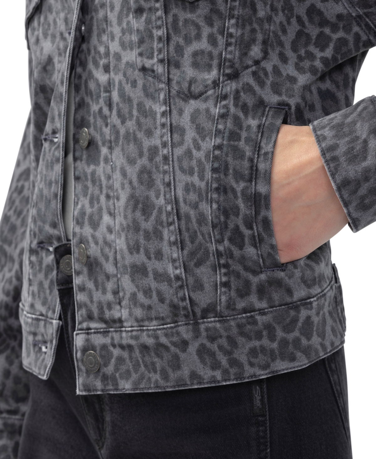 Silver Jeans Co. Women's Short Leopard-Print Denim Jacket