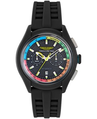 Men's Quartz Round Black Silicone Strap Watch 44mm