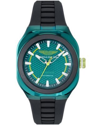 Men's Automatic Round Black Silicone Strap Watch 42mmx44mm