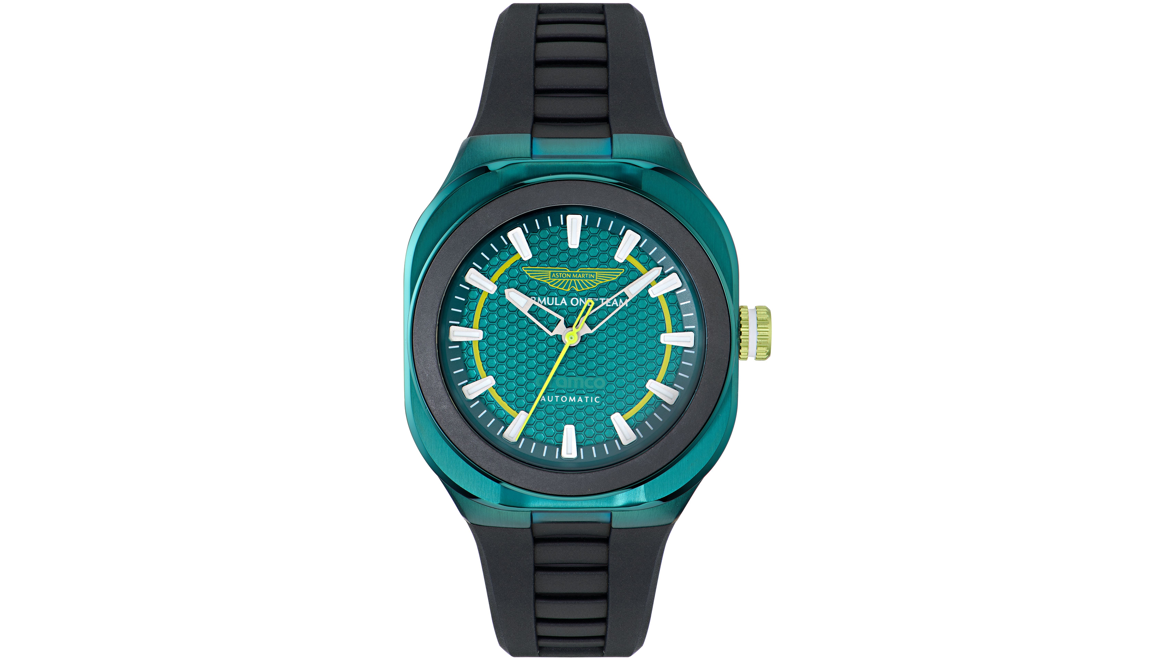 Aston Martin Men's Automatic Round Black Silicone Strap Watch 42mmx44mm