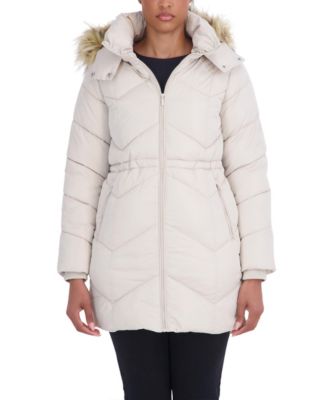 Women's 3/4 Hooded Faux Fur Trimmed Puffer Coat