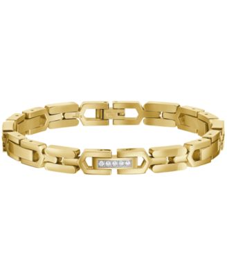 Men's White Topaz Gold-Tone Stainless Steel Link Bracelet, 8.5"