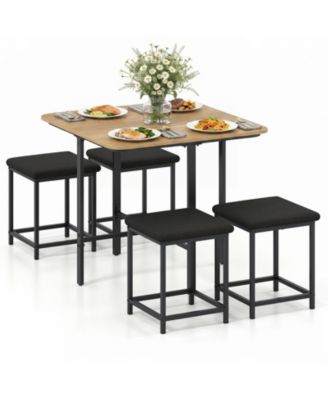 Dining Table Set for 4 Kitchen Table with 4 Upholstered Stools Footrests for Pub