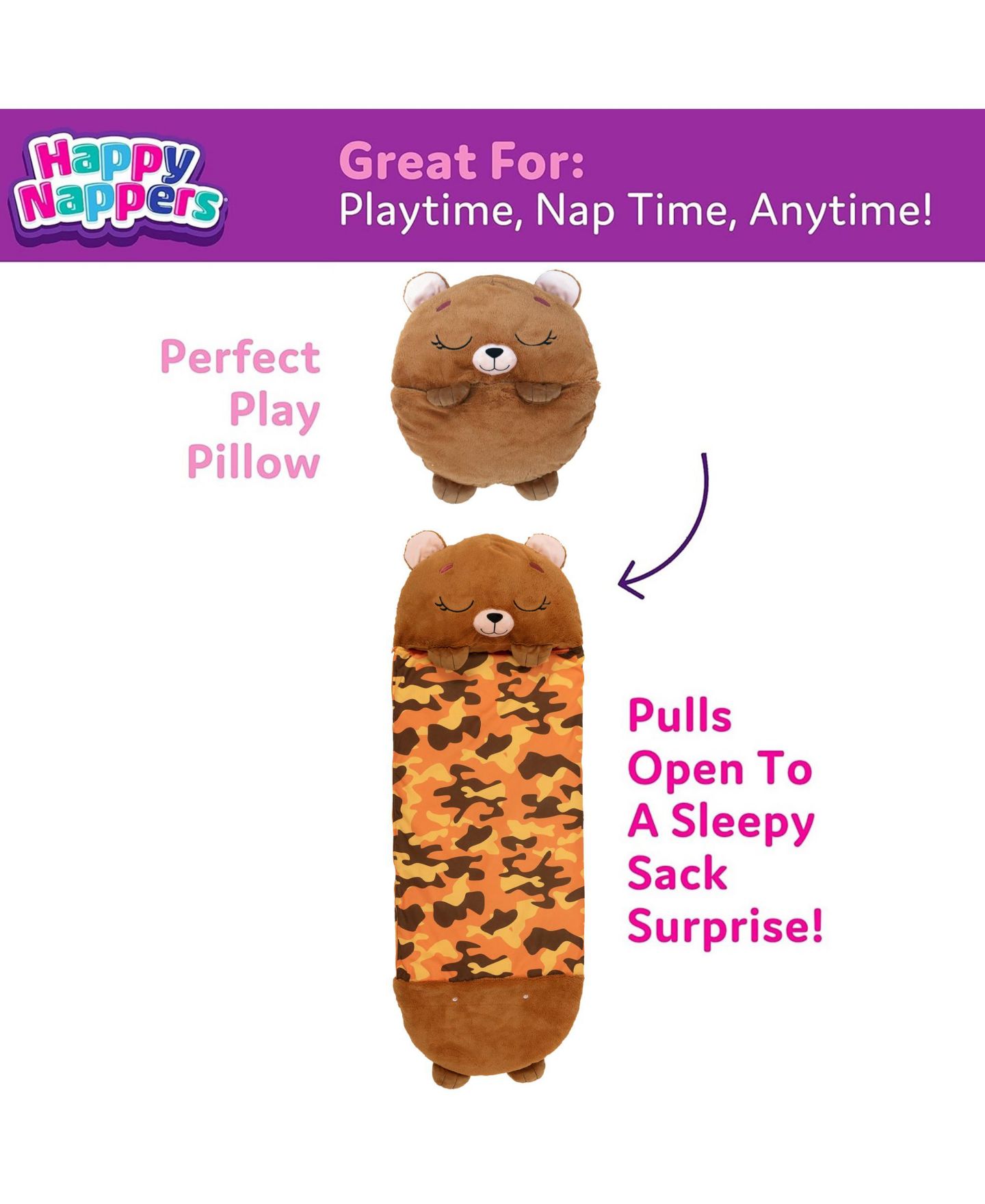 Детская мягкая игрушка Happy Nappers Benny the Bear Medium 2-in-1 Weighted Plush — фото 4