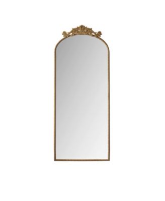 58 x 24 Inch Arched Full-Length Wall Mounted Mirror with Vintage Ornate Carved Applique Decorative Hanging Mirror
