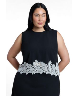 Plus Size Lace-Trimmed Jewel Neckline Top