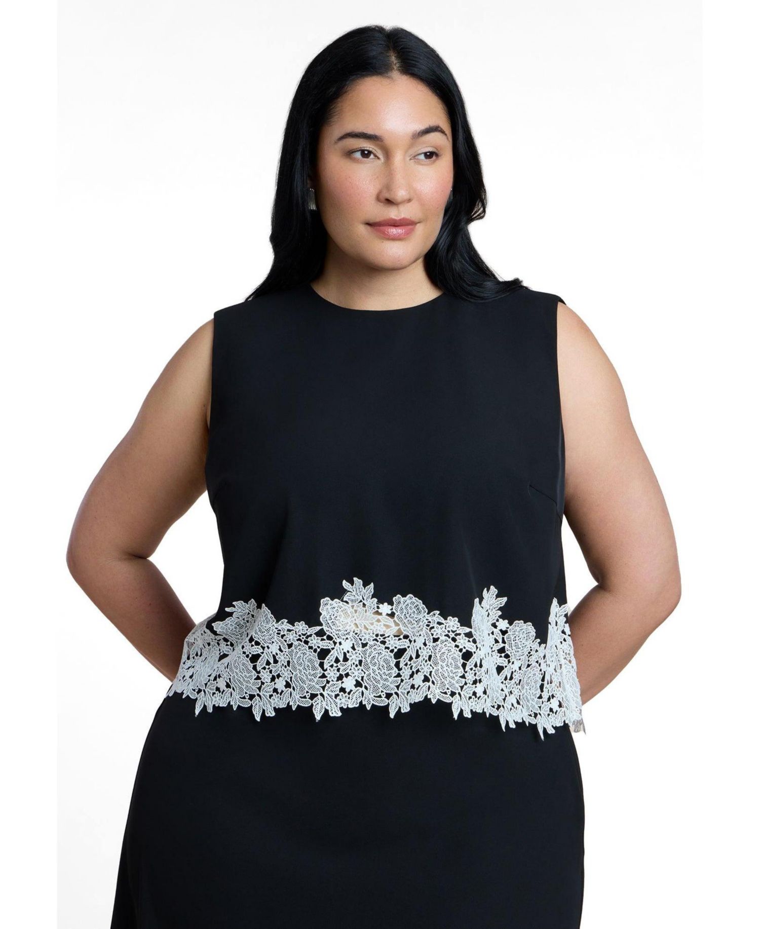 Plus Size Lace-Trimmed Jewel Neckline Top