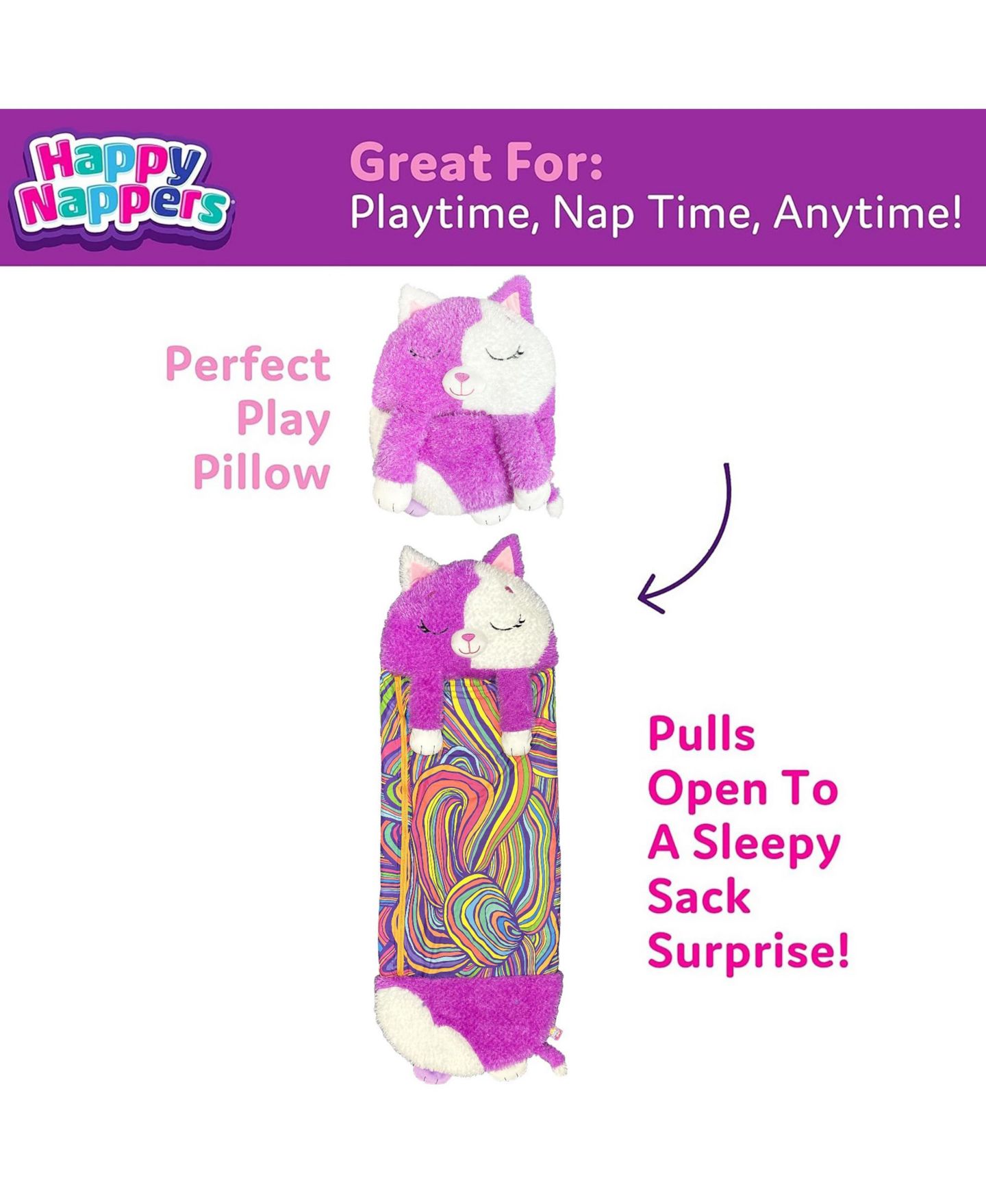 Детская мягкая игрушка Happy Nappers Cat Medium Weighted Plush — фото 4