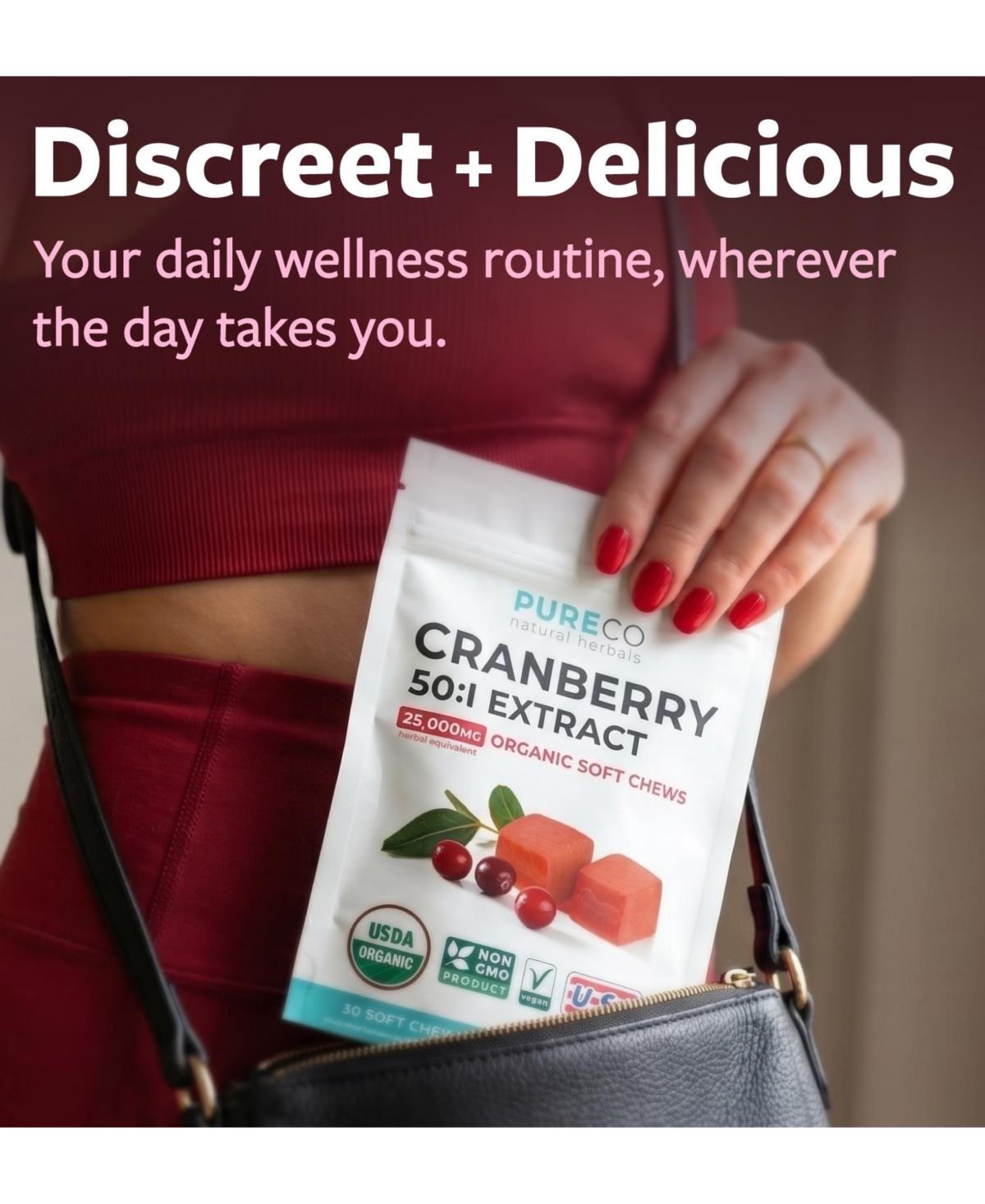 Pure Co Cranberry Soft Chews, 50:1 Cranberry Extract