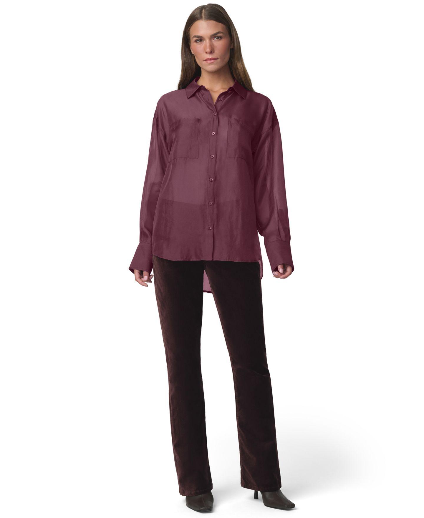 Женская рубашка Joe's Jeans Organza Boyfriend Sheer Long-Sleeve Button-Up, цвет: Бордо — фото 2