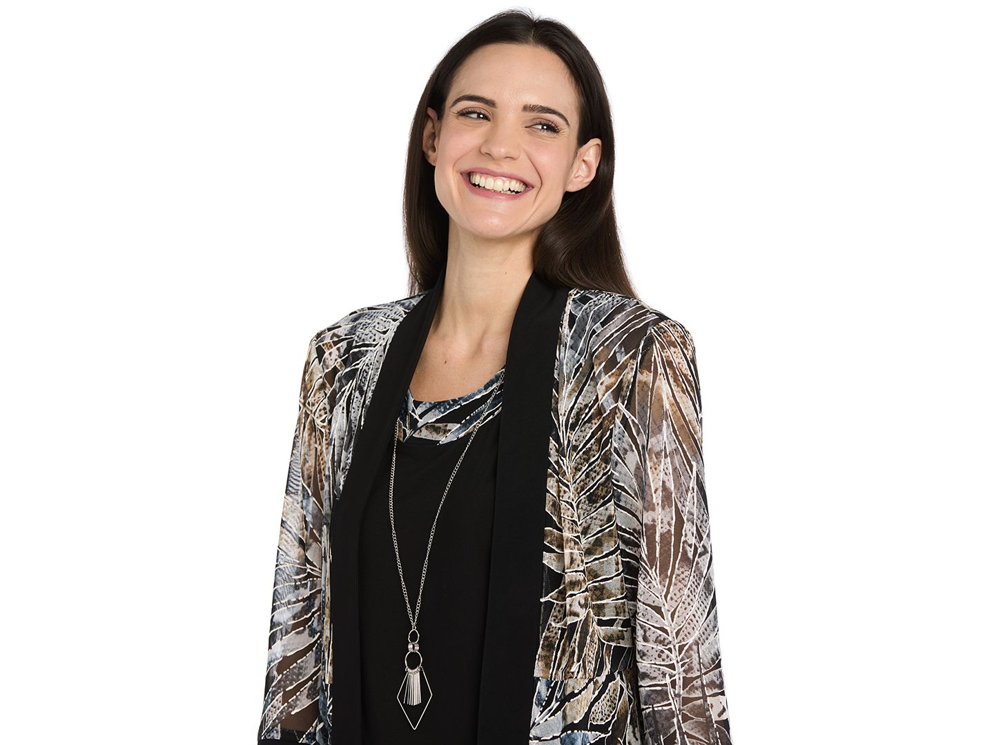 Женские платья R & M Richards Petites Printed A-Line Scoop Neck 2-Piece Dress and Jacket Set, цвет: Чёрный / Серо-коричневый — фото 3