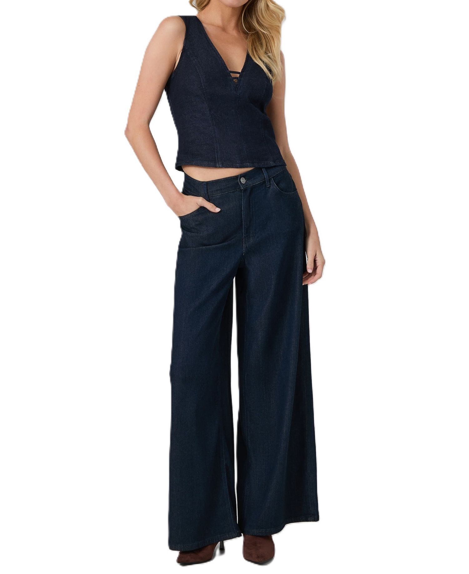 Women's Briley Plunging V-Neck Cropped Sleeveless Denim Top
