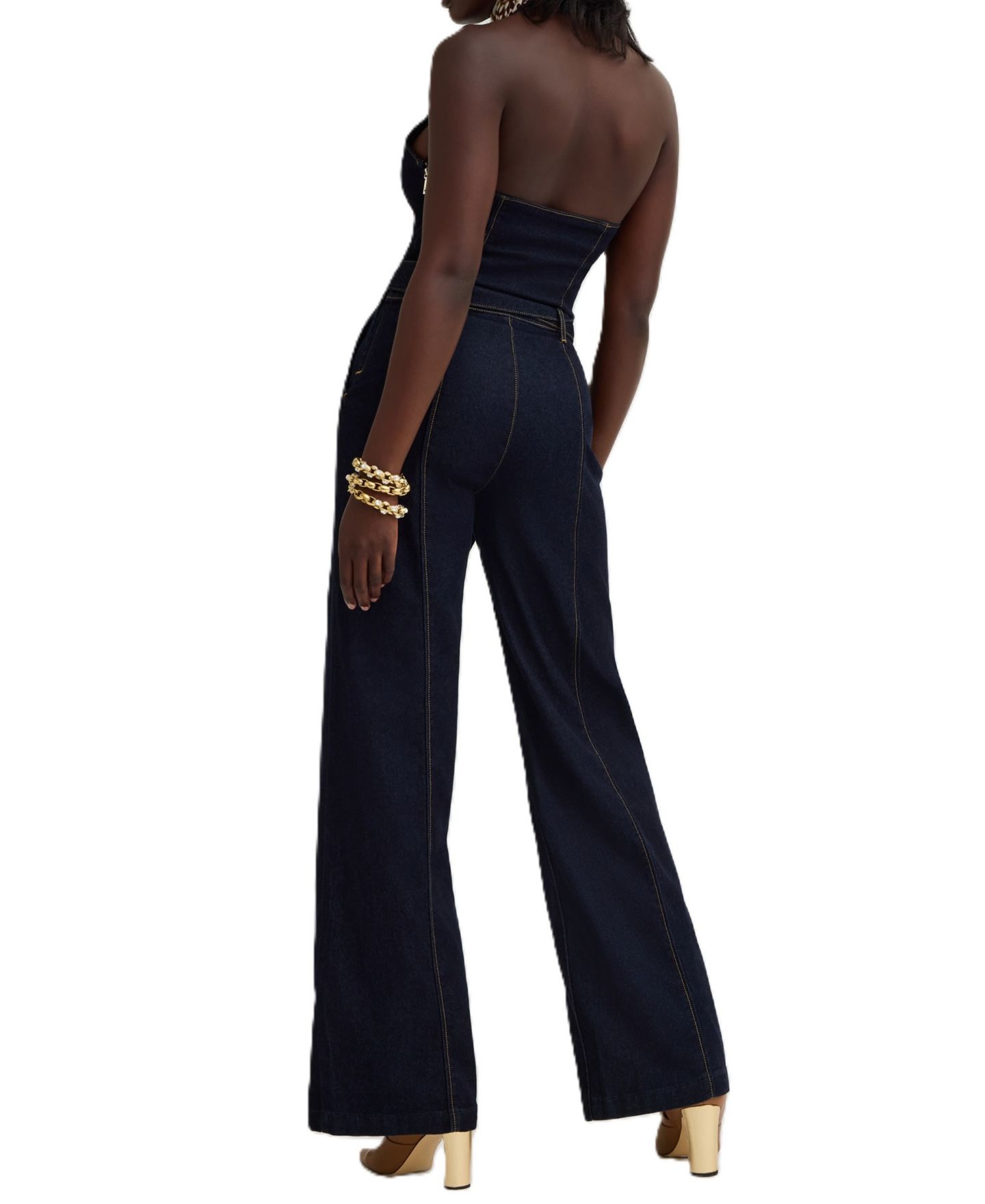 Женский комбинезон GUESS Emory Sleeveless Halter Wide-Leg Denim Jumpsuit, цвет: Варёный — фото 3