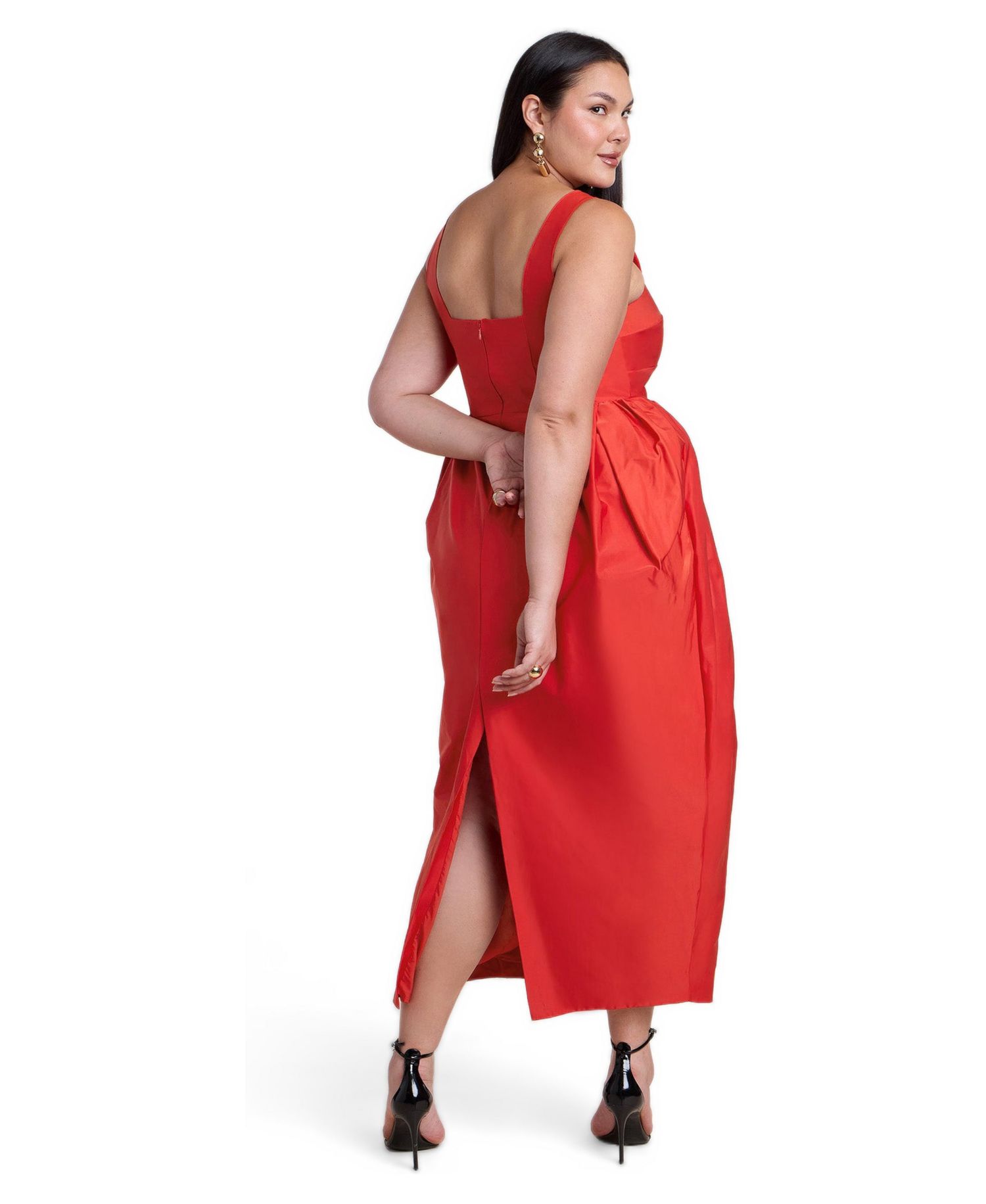 Plus Size Pleated Square Neck Gown