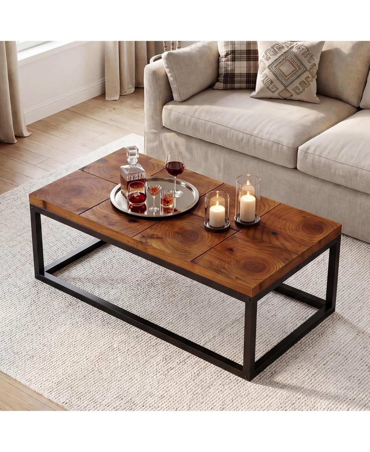Tribesigns 47'' Coffee Table with Metal Frame, Rectangle Solid Wood