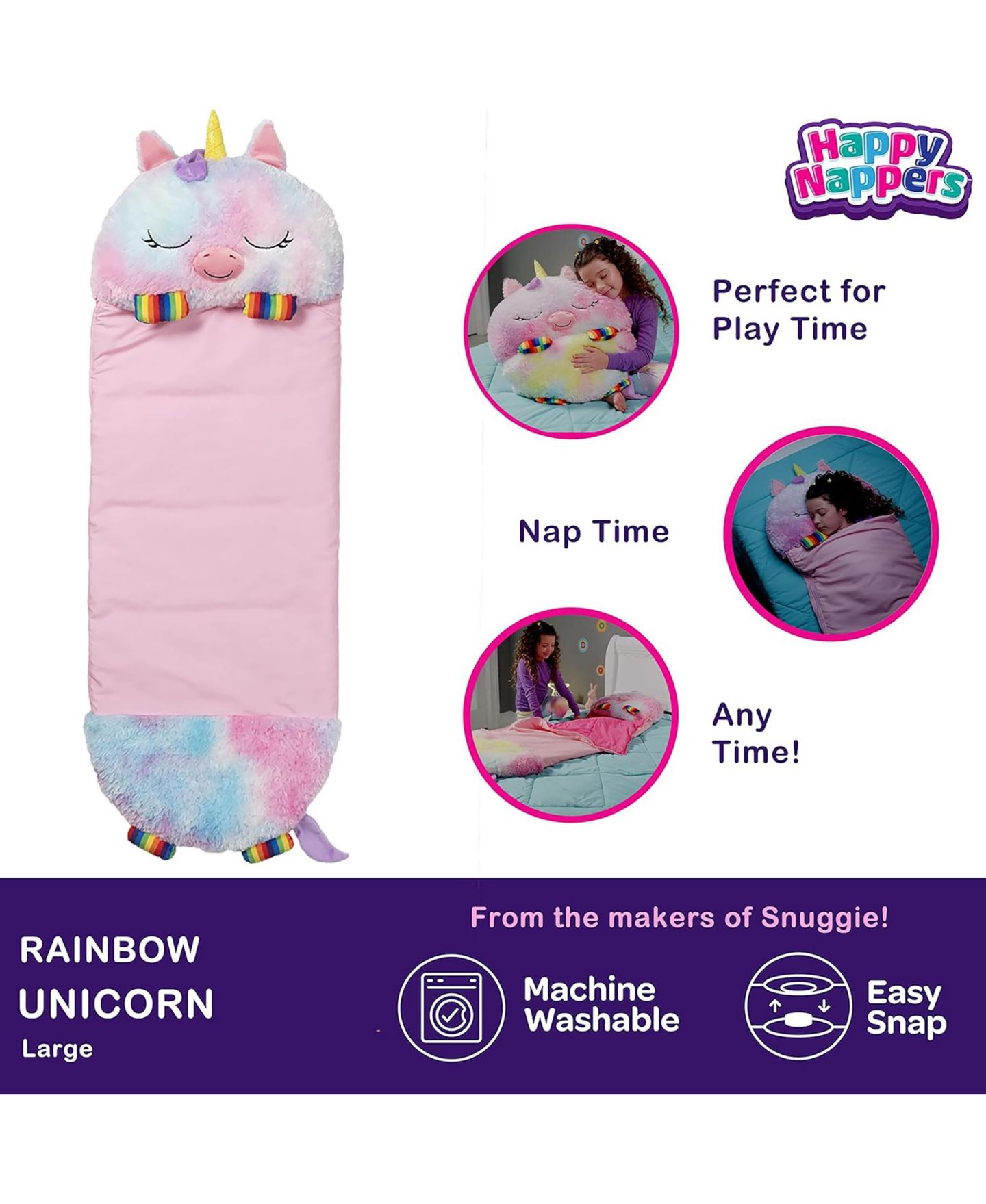Детская мягкая игрушка Happy Nappers Rainbow Unicorn Large Pillow-and-Sleeping-Bag Weighted Plush — фото 4