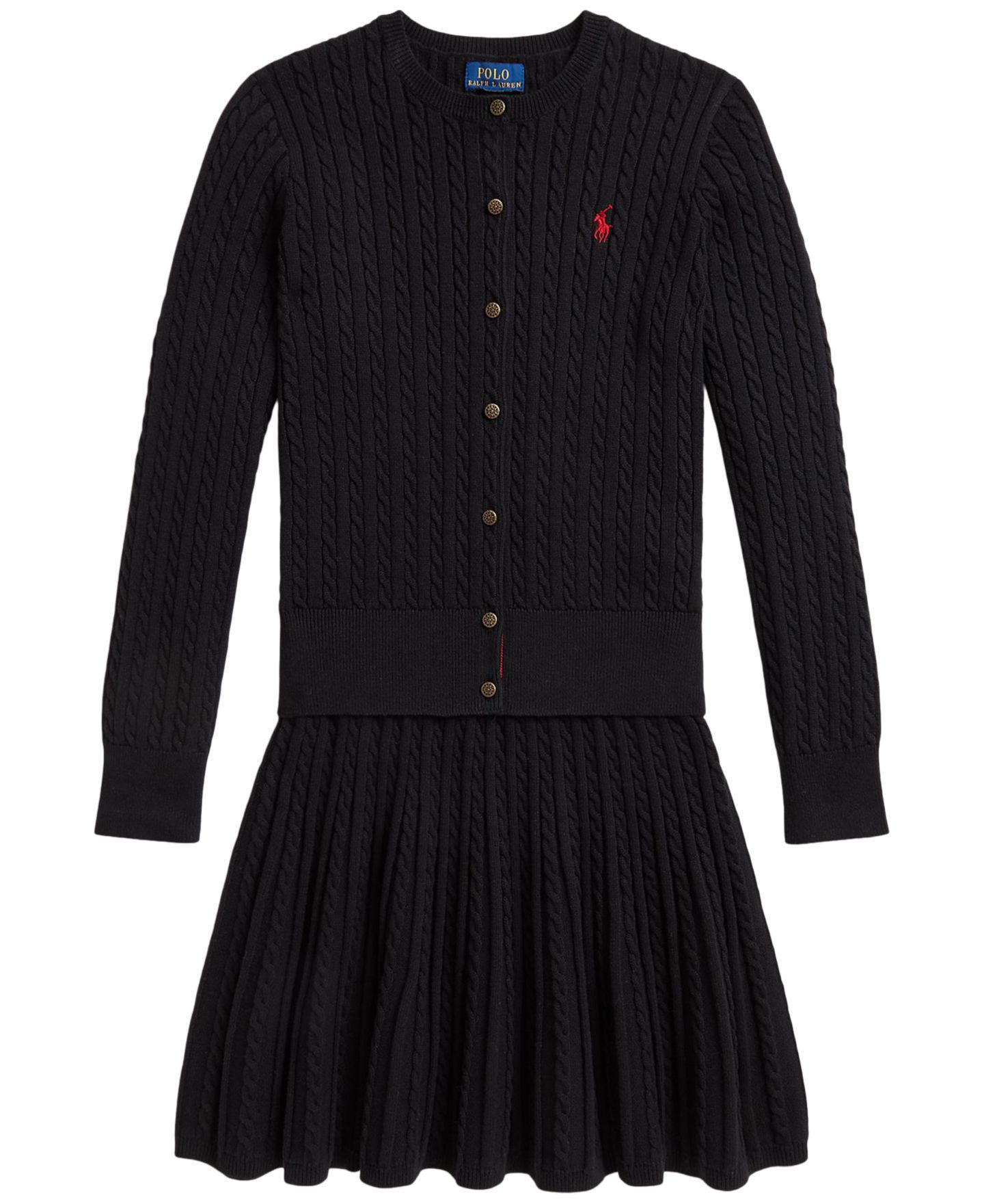 Polo Ralph Lauren Girls' 7-16 Mini-Cable Cardigan and Skirt, 2-Piece Set, цвет: Чёрный — фото 4