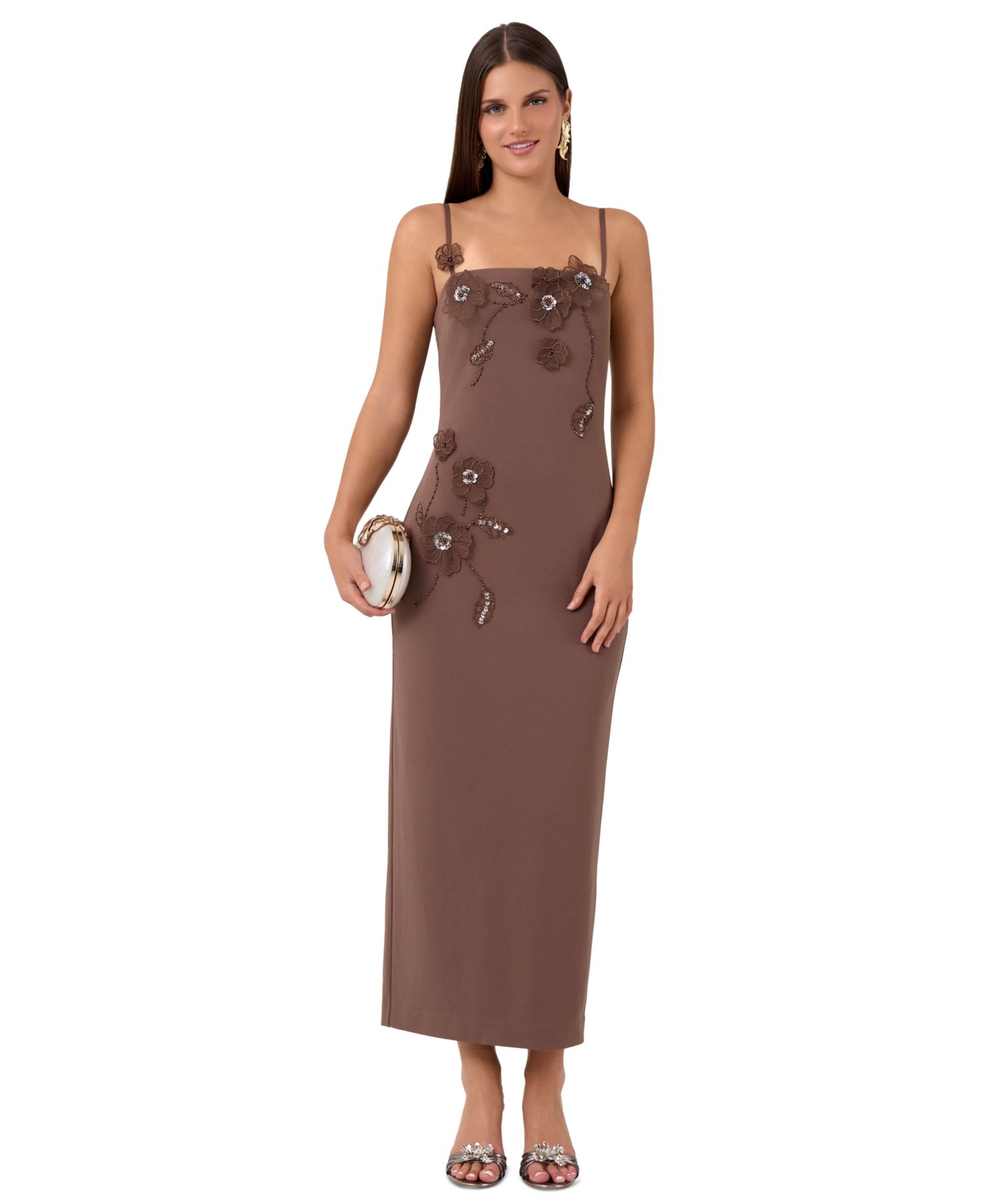 Women's Aurea Midi Scoop Neck Sleeveless 3D Floral-Appliqu&eacute; Dress