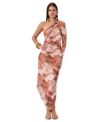 Women's Noa One-Shoulder Long-Sleeve Ruched Midi Dress