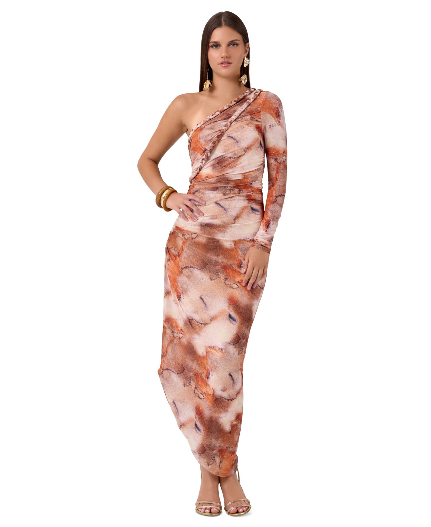 Women's Noa One-Shoulder Long-Sleeve Ruched Midi Dress