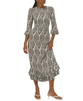 Women's Printed Tiered-Ruffle Rayon Midi Dress