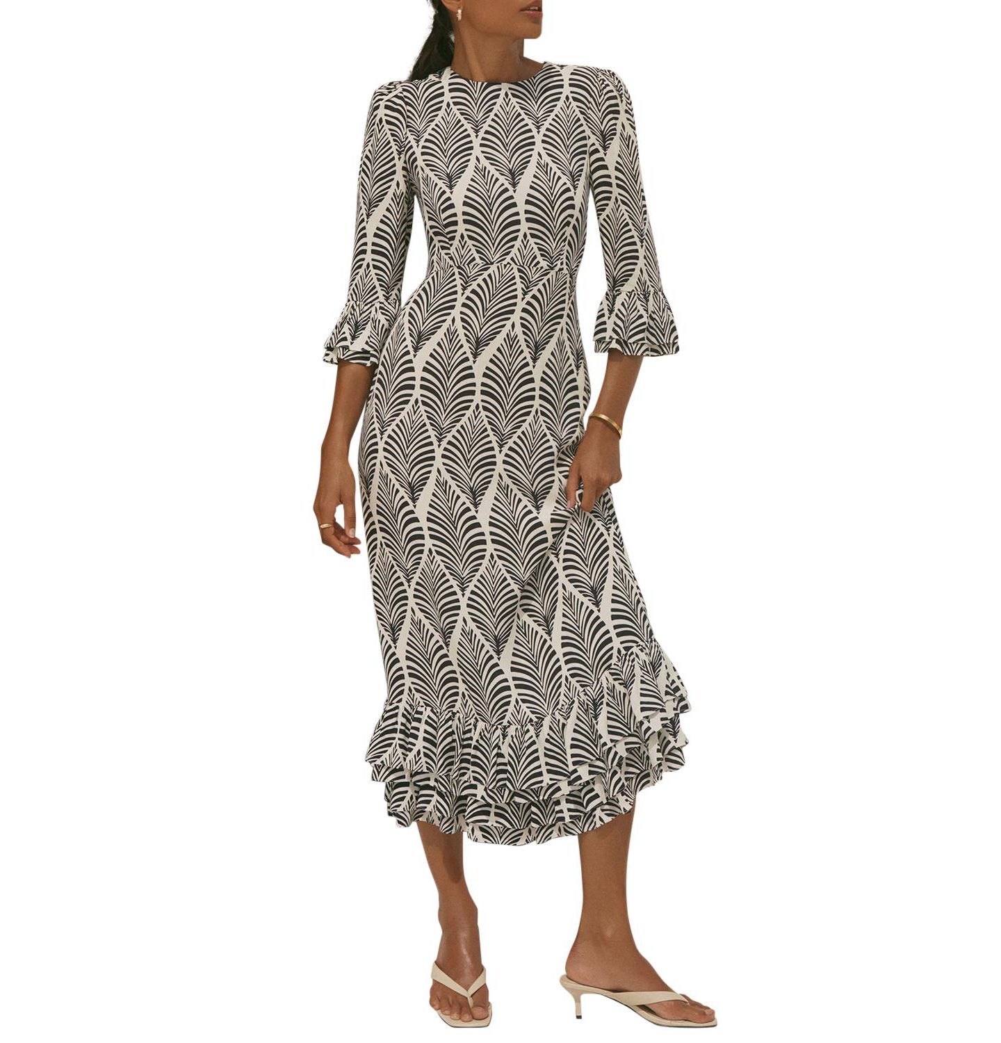 Женское платье Mint Velvet Printed Tiered-Ruffle Rayon Midi, цвет: Синий — фото 1
