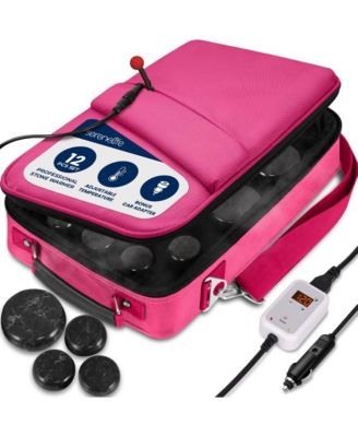 Hot Stone Massage Kit - Portable Heated Rock Therapy System with Digital Temperature Controller, Includes (12) Massaging Stones