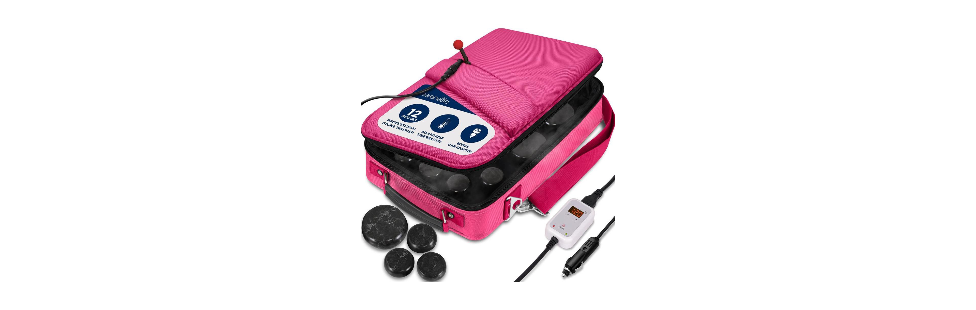 SereneLife Hot Stone Massage Kit - Portable Heated Rock Therapy System with Digital Temperature Controller, Includes (12) Massaging Stones