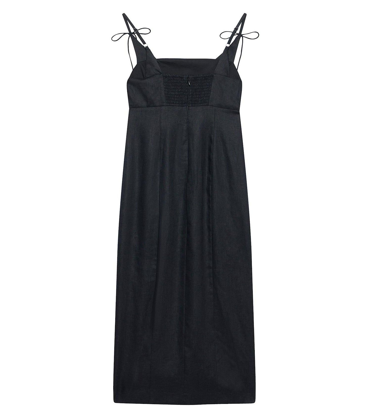 Women's Linen Square-Neck Bow-Detail Midi Dress