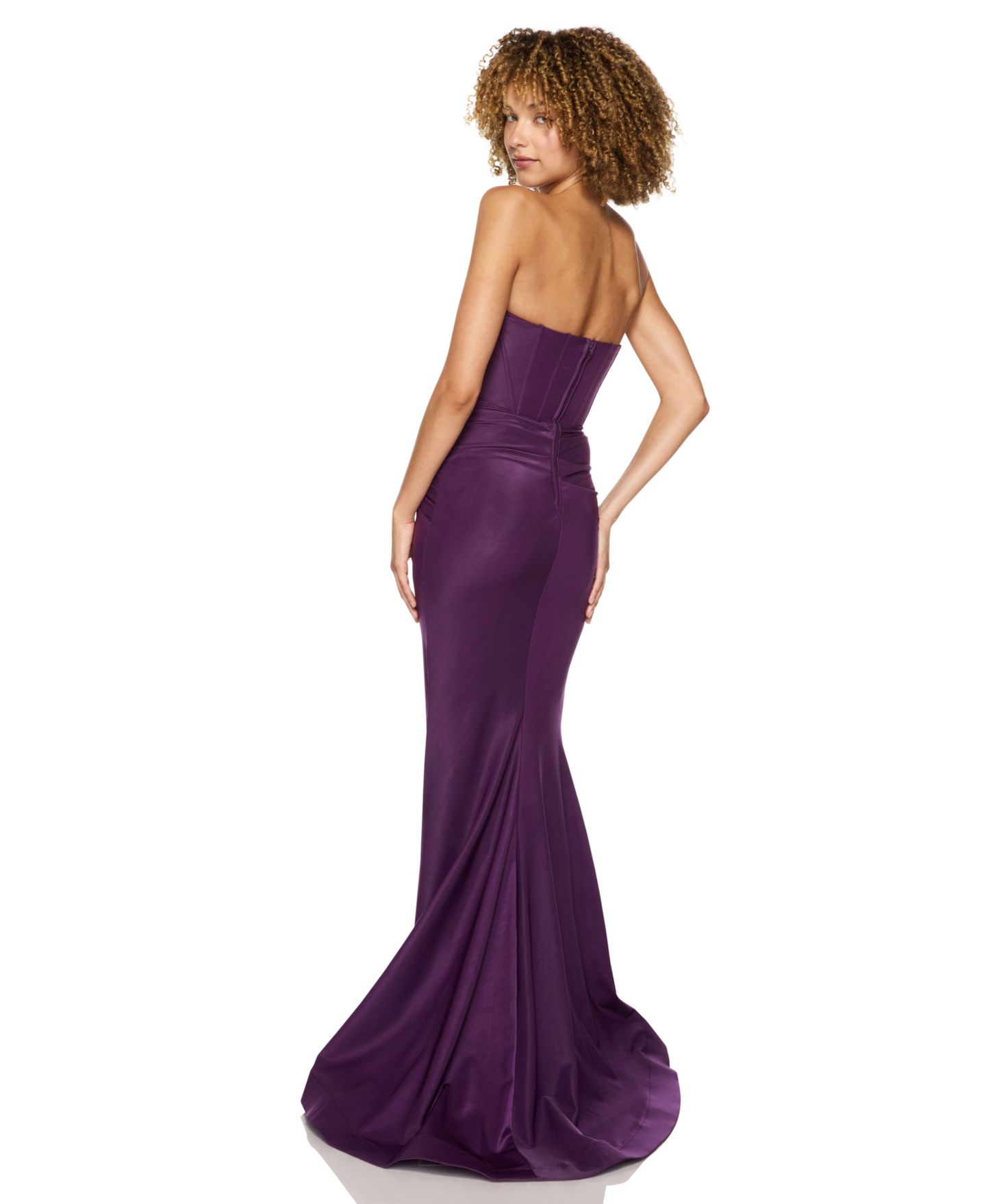 Женские платья Alex & Sophia Juniors' Strapless Shiny Knit Front-Drape Gown, цвет: Сливовый — фото 4