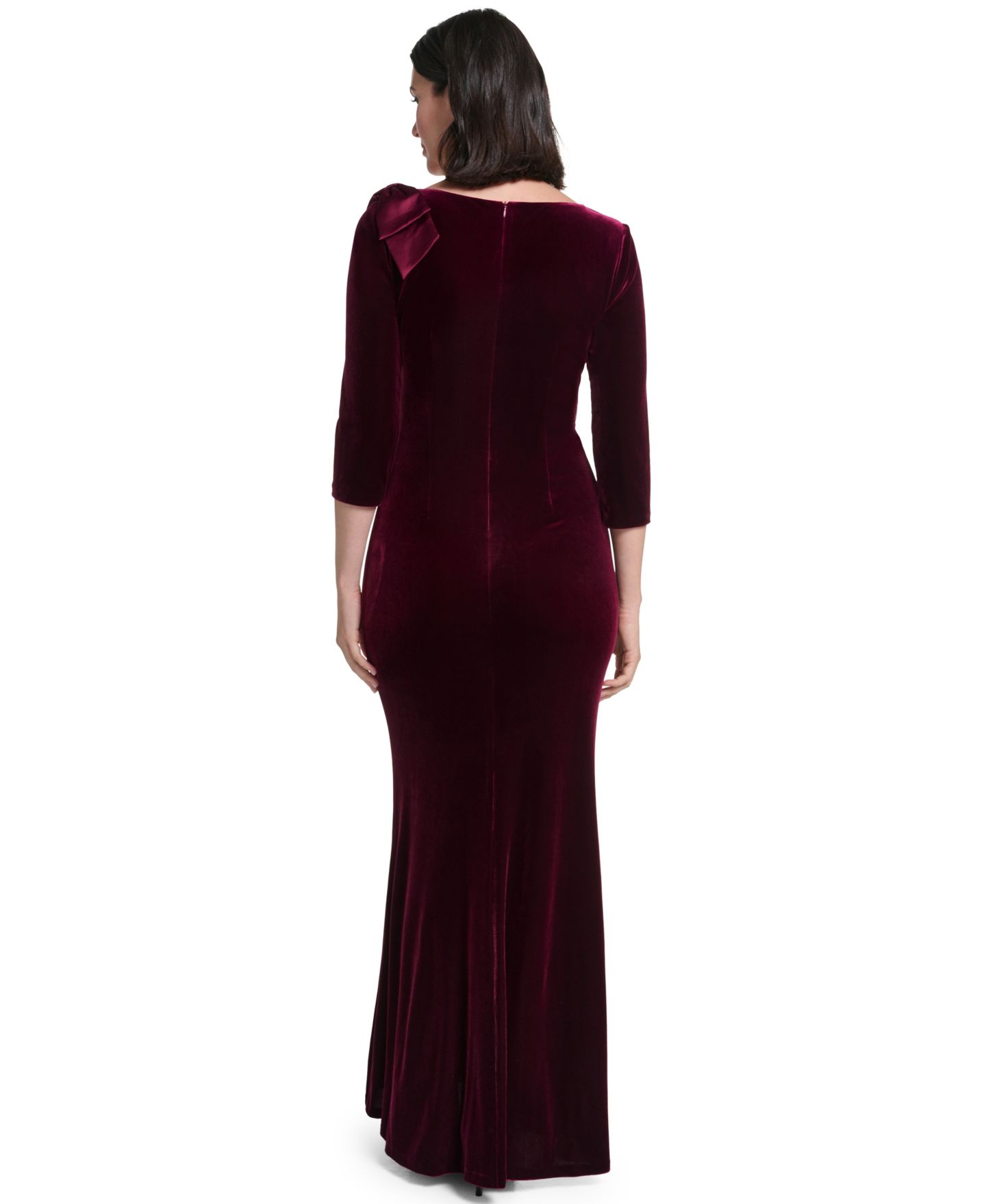 Женское платье Jessica Howard Asymmetrical-Neck 3/4-Sleeve Bow-Detail Gown, цвет: Винный — фото 5