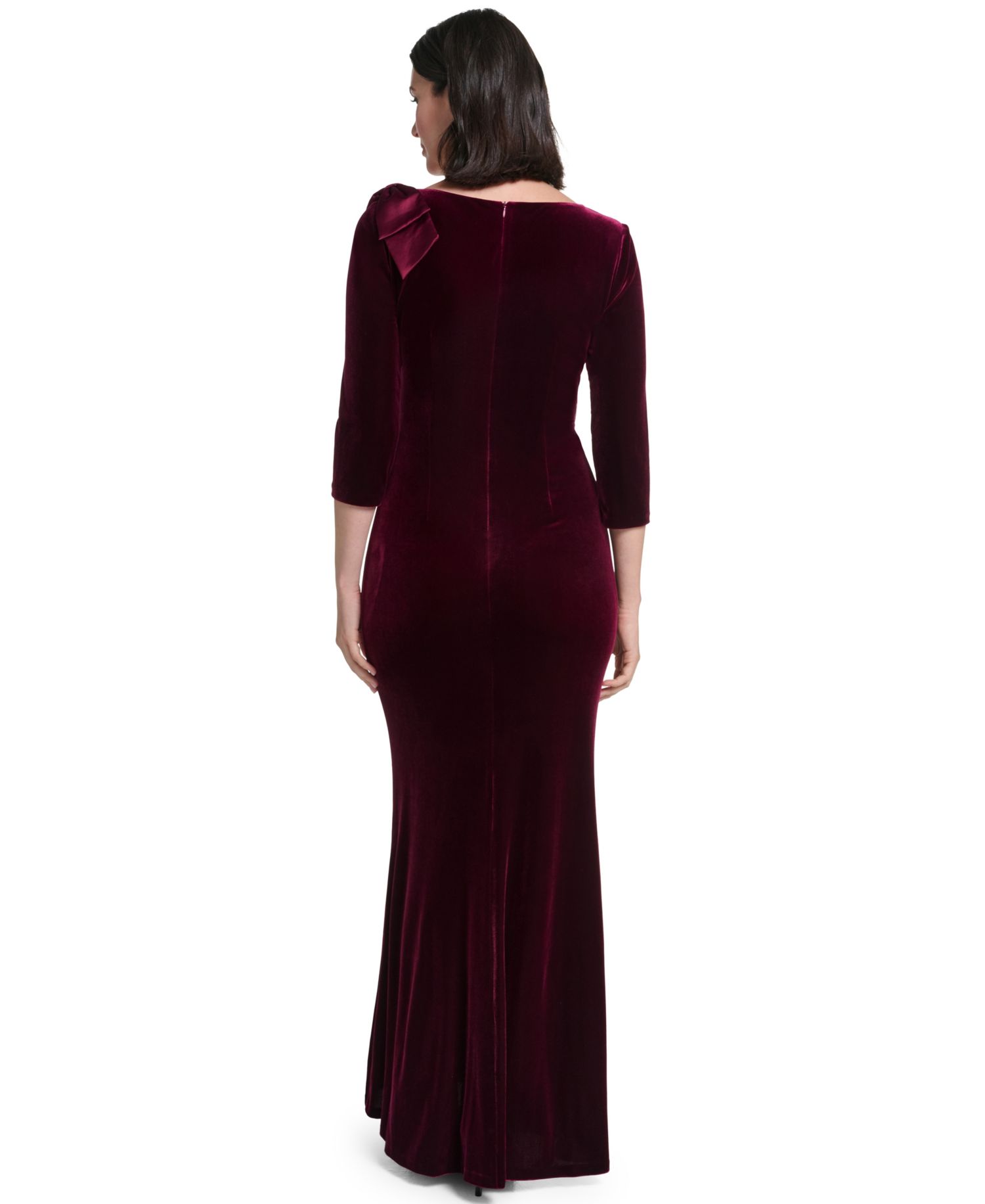 Women's Asymmetrical-Neck 3/4-Sleeve Bow-Detail Gown
