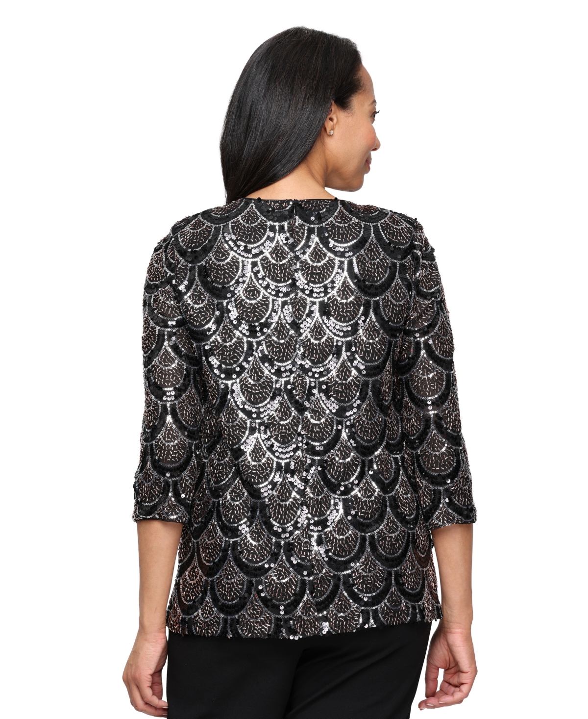 Alex Evenings Women's Sequin Mock Twinset 3/4-Sleeve Blouse