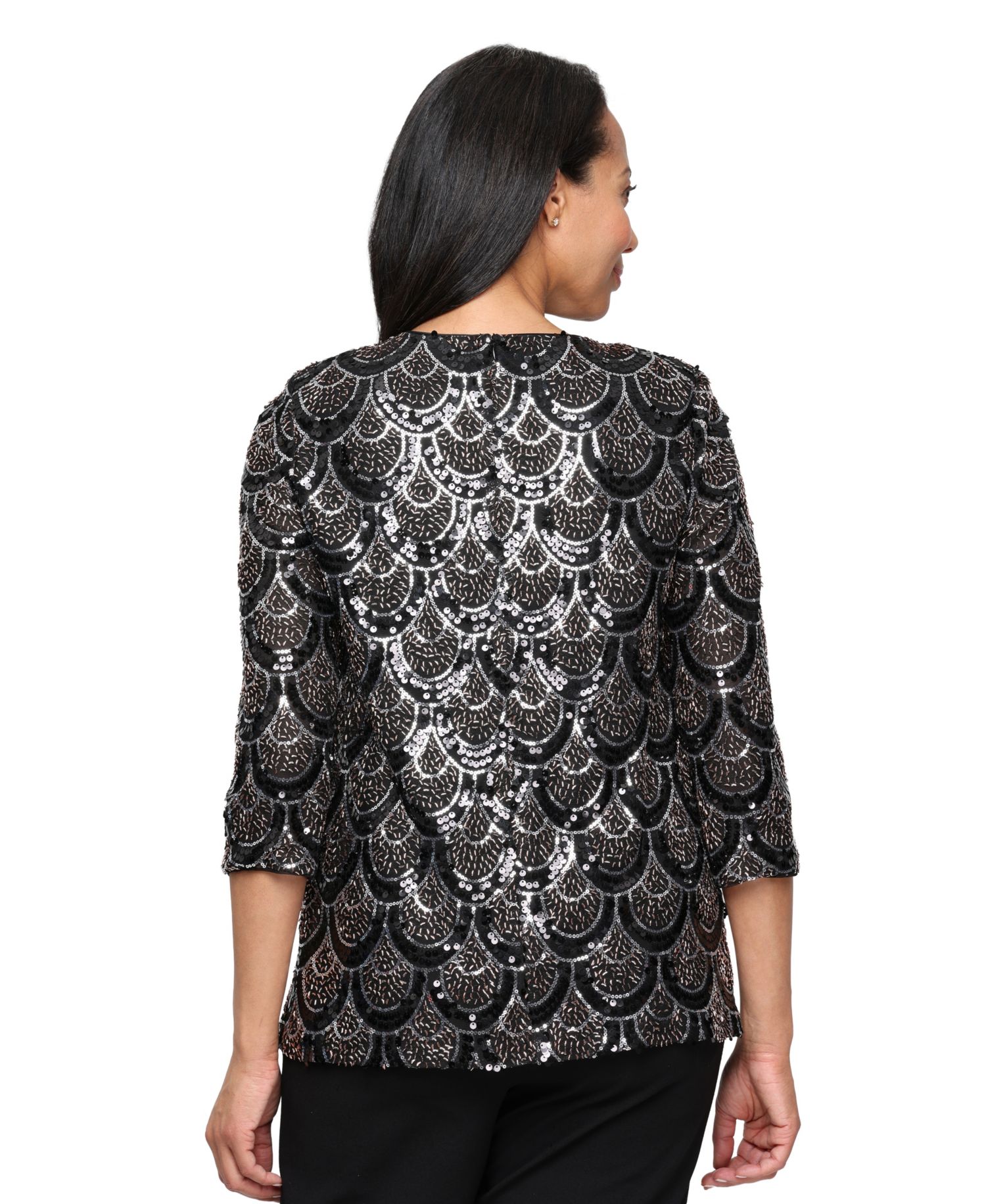 Women's Sequin Mock Twinset 3/4-Sleeve Blouse