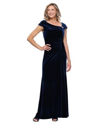 Women's Sleeveless Stretch Velvet Cowl Neck Gathered-Waist Dress