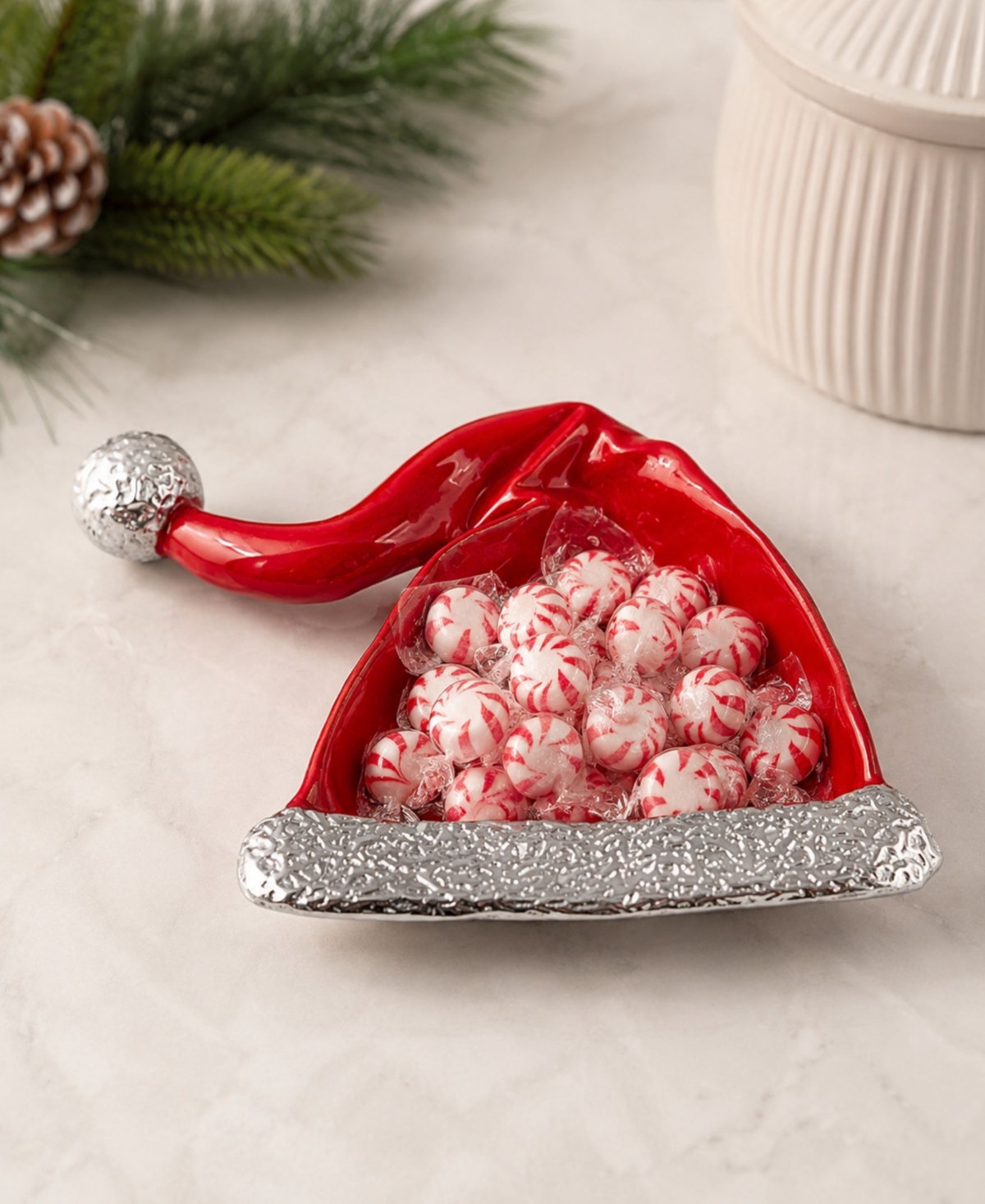 Mariposa Enamel Santa Hat Candy Dish