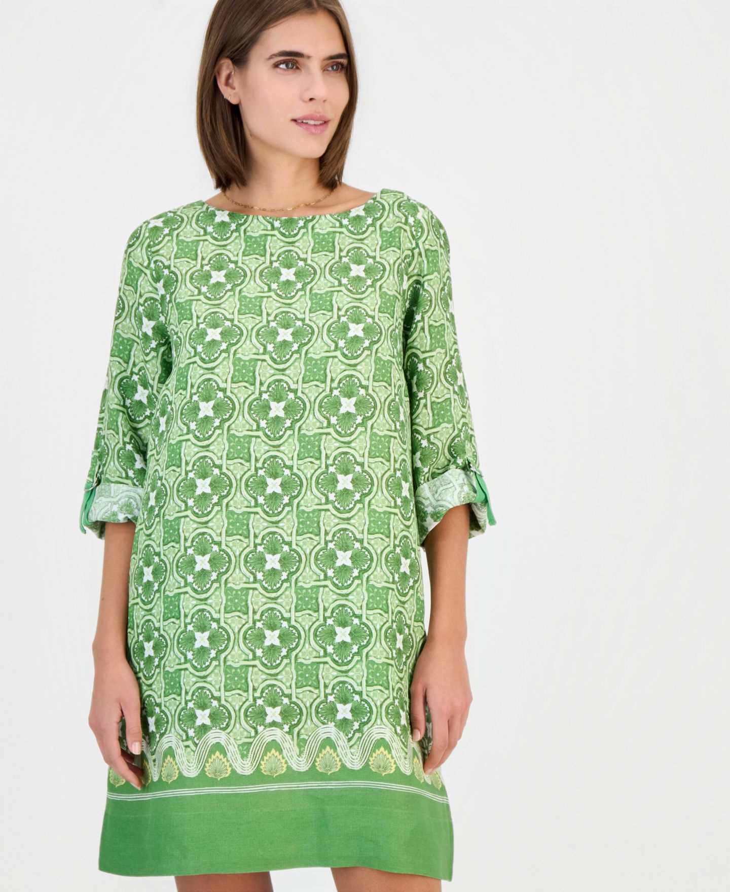 Женское платье Charter Club Scoop Neck 3/4-Sleeve with Roll-Tab 100% Linen, цвет: Antigua Placement Treetop — фото 2