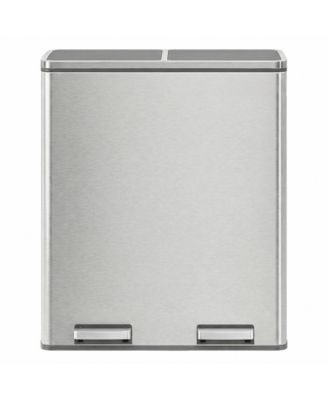 Dual Garbage and Recycling Can, Stainless Steel Step Trash Can with Soft-Close Lid, 60L