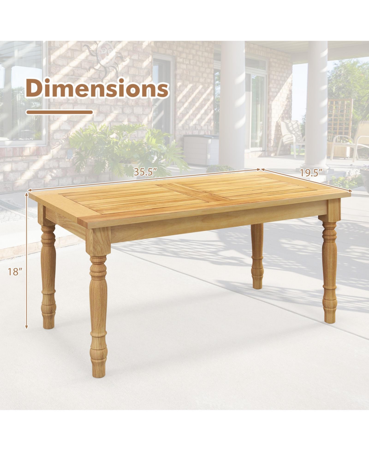 Mecale 35.5 in Teak Coffee Table with Carved Turned Legs