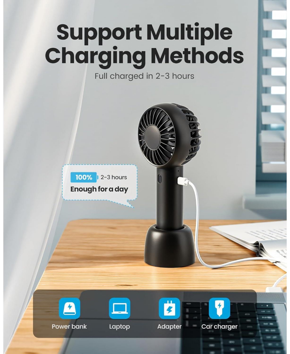Gaiatop Mini Portable Fan, Small and Powerful, Cute Design 3 Speed Personal Handheld fan and Desktop with Base