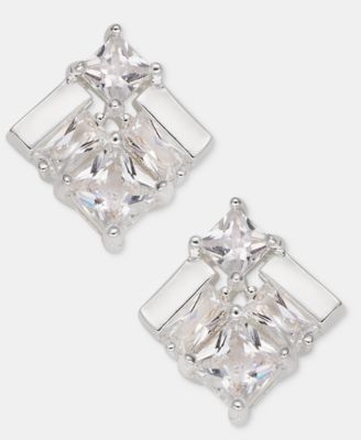 Cubic Zirconia Silver-Tone Baguette & Square Studs