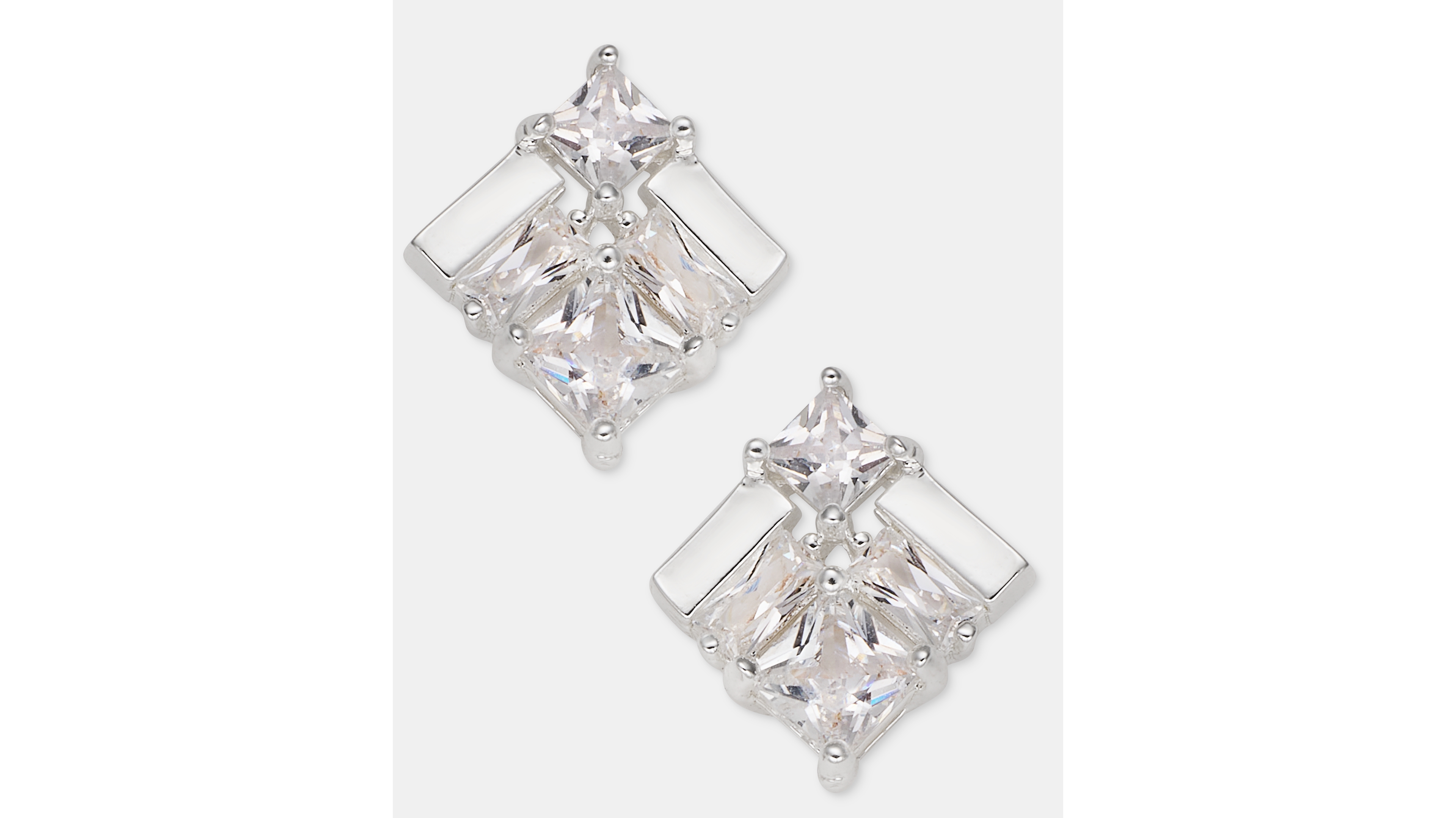 Anne Klein Cubic Zirconia Silver-Tone Baguette & Square Studs