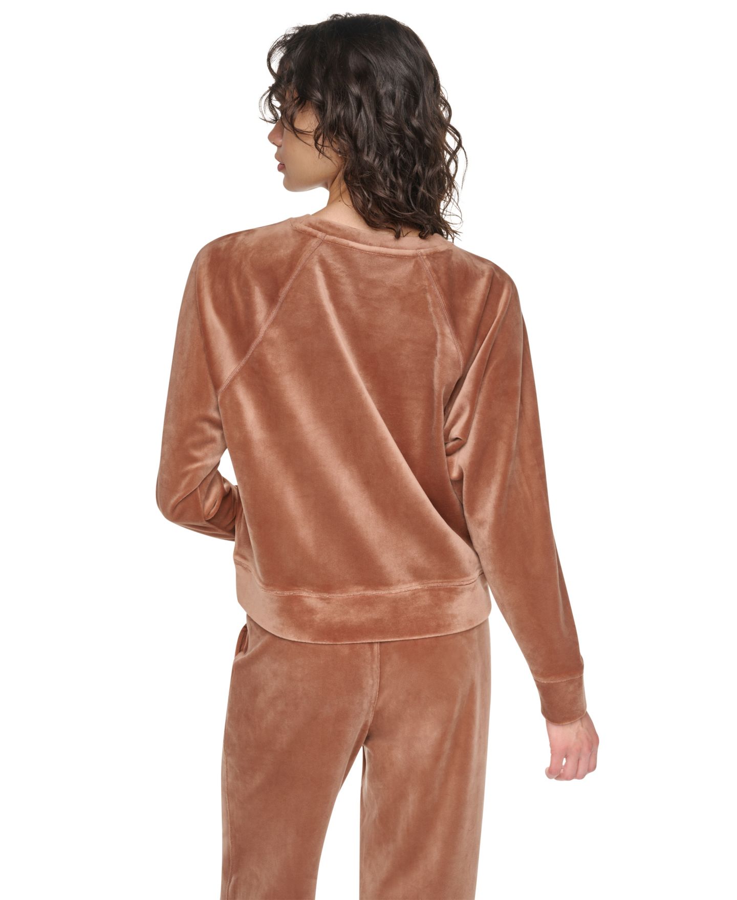Женский свитер DKNY Sport Velour Raglan Long-Sleeve Pullover Top with Metallic Logo Satin Patch, цвет: Чёрный — фото 6
