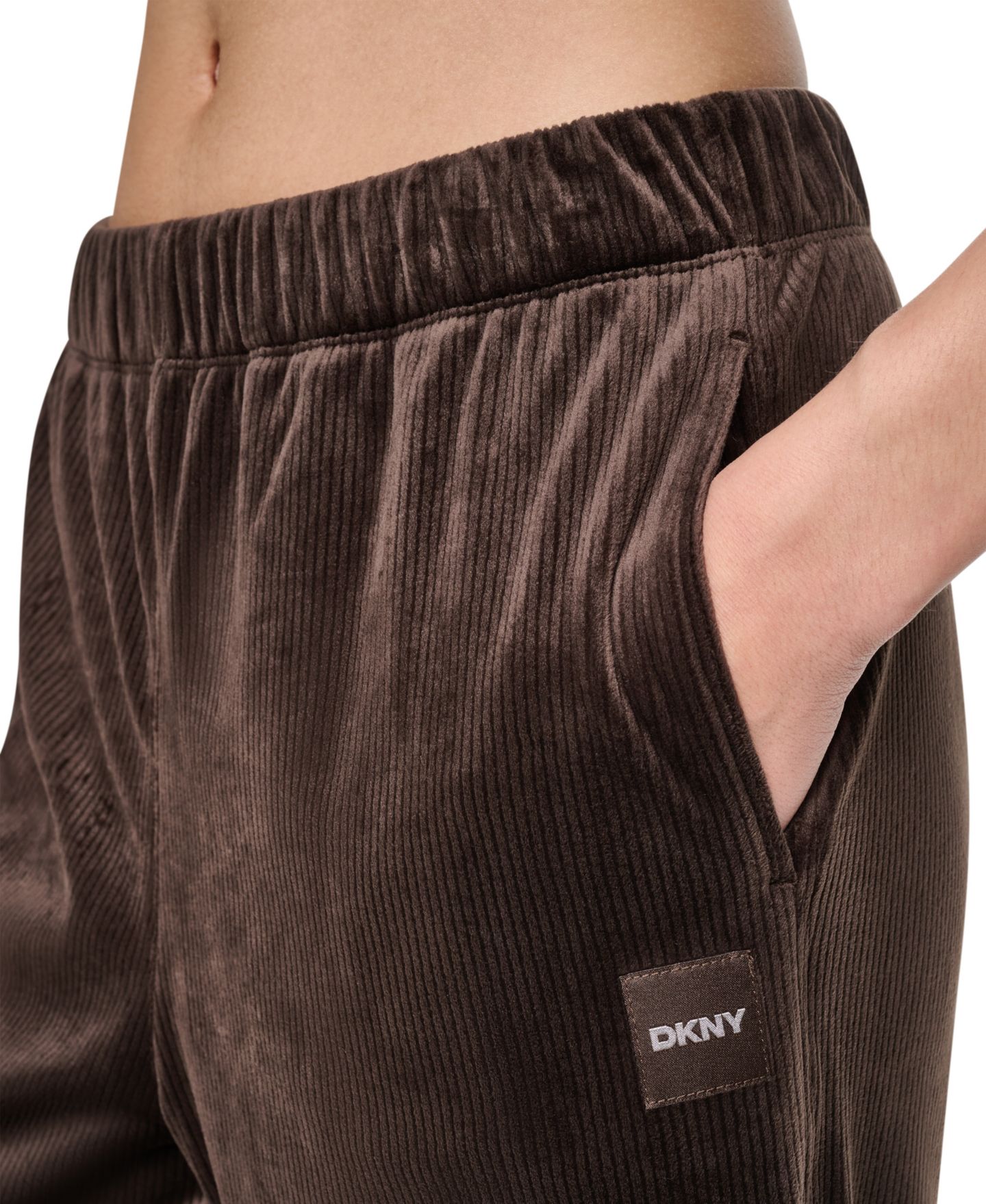 Женские брюки DKNY Sport High-Rise Ribbed Super-Soft Velour Straight Leg, цвет: Чёрный — фото 21