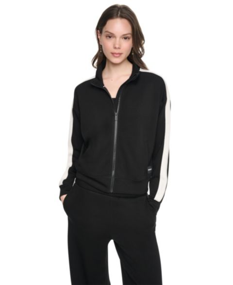 Женская куртка DKNY Sport Side Stripe Scuba Full Zip, цвет: Чёрный / Сливочный