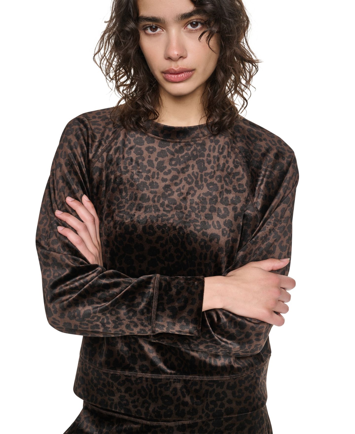 Женский свитер DKNY Sport Leopard-Print Super-Soft Velour Raglan Pullover Top, цвет: Леопардовый тёмно-коричневый — фото 4
