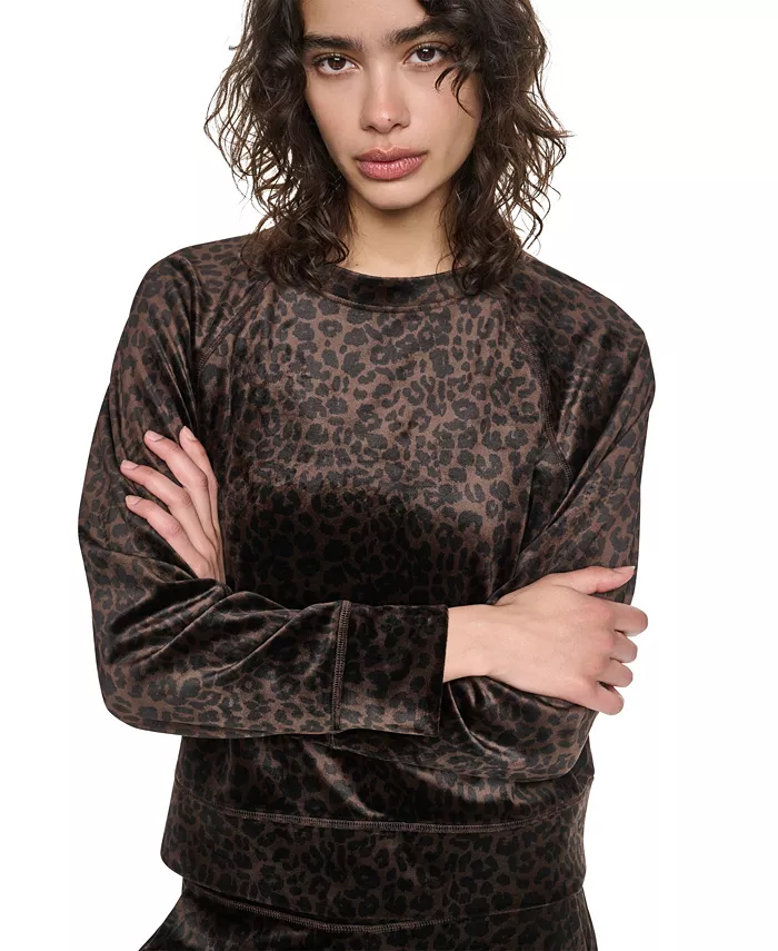 Women's Leopard-Print Super-Soft Velour Raglan Pullover Top - thumbnail 4